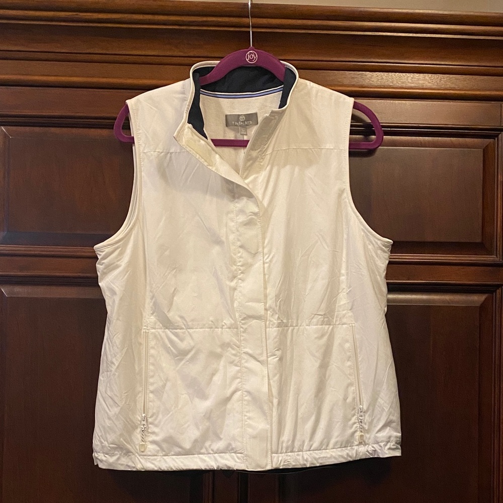 Talbots White Sleeveless Zip-Front Vest with Contrast Trim